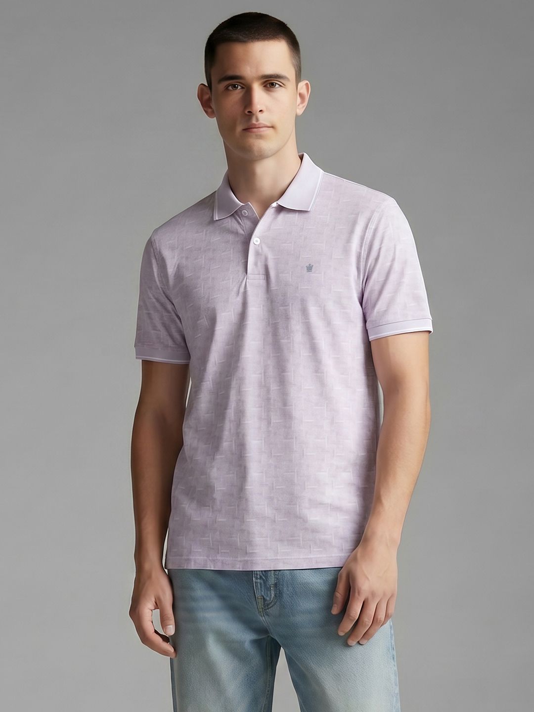 Slim Polo Geometric T-Shirt Louis Philippe Ath.Work Slim Fit Polo Collar Geometric Printed T-Shirt