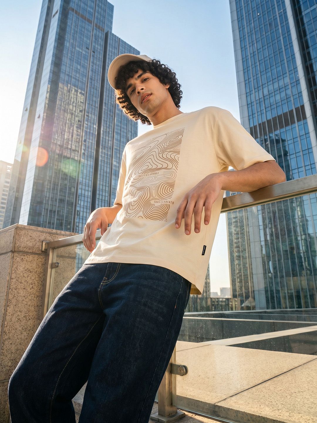 The Roadster Life Co. Printed Drop-Shoulder Sleeves Relaxed Fit T-shirt