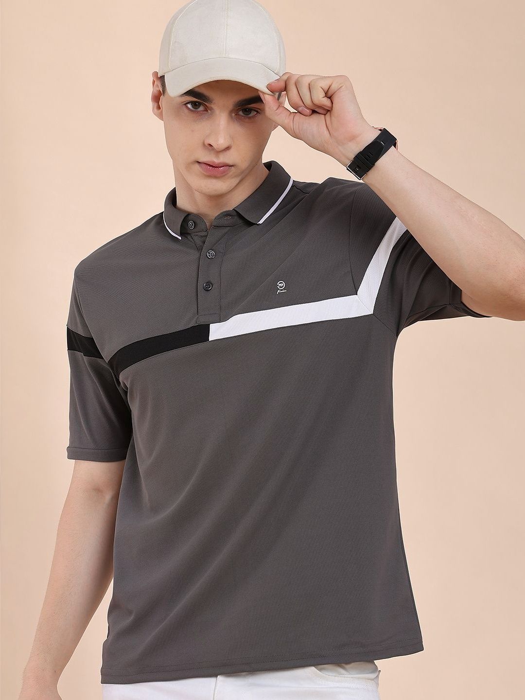 V-Mart Men Colourblocked Polo Collar T-shirt