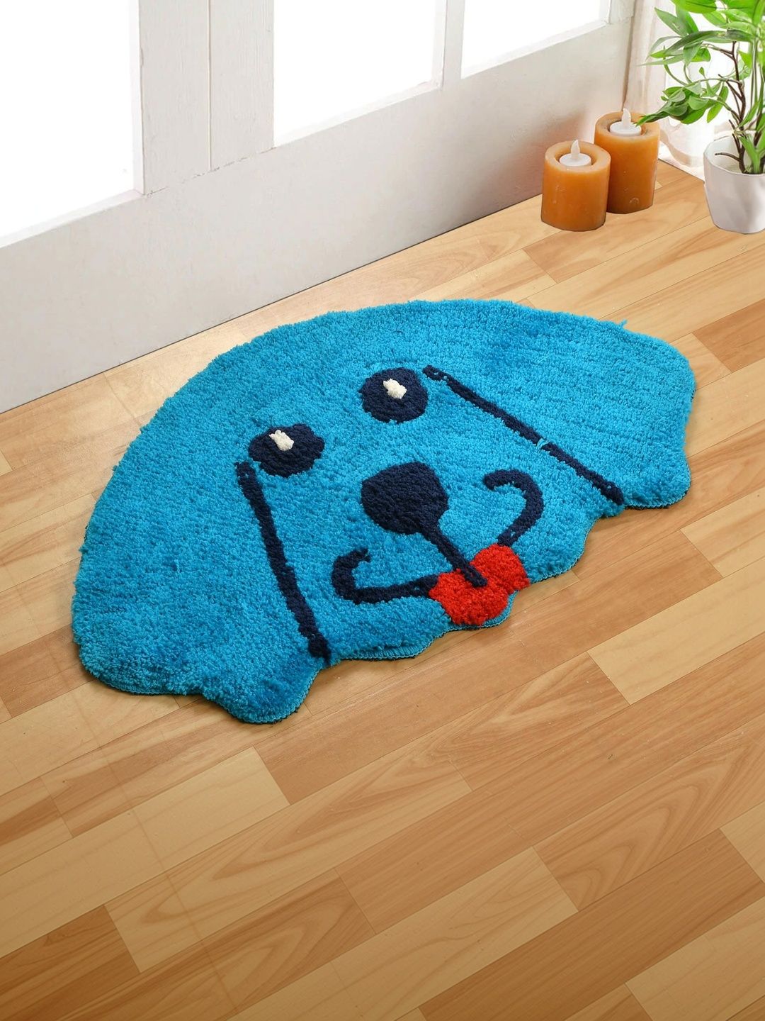 FINE TEX WORLD FINE TEX WORLD Blue & Black Patterned Dog Shaped Anti-Skid Doormat