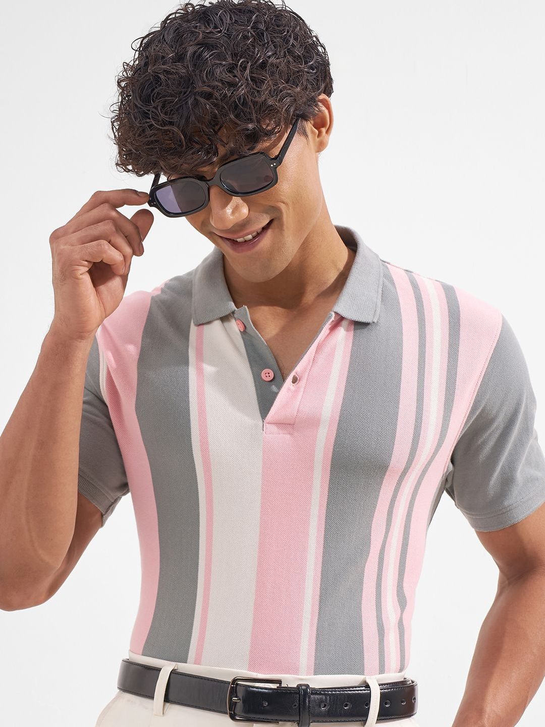 Men Striped Polo Collar T-shirt HIGHLANDER Men Striped Polo Collar T-shirt