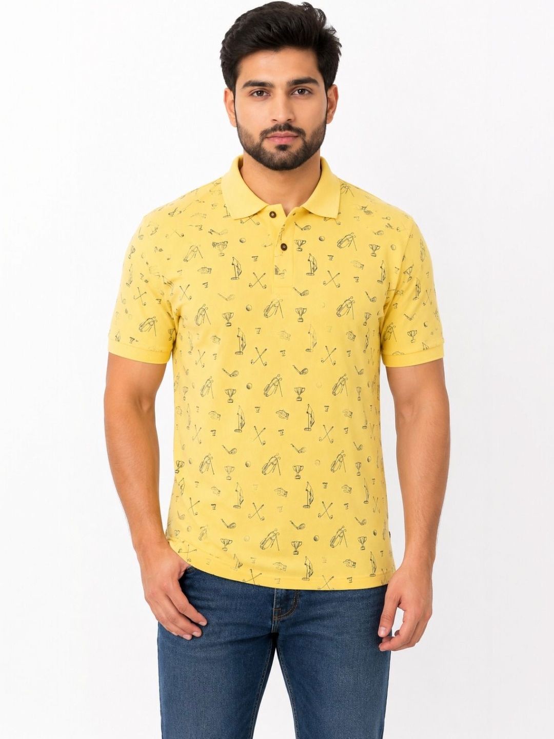 WILD COPS Men Printed Polo Collar T-shirt
