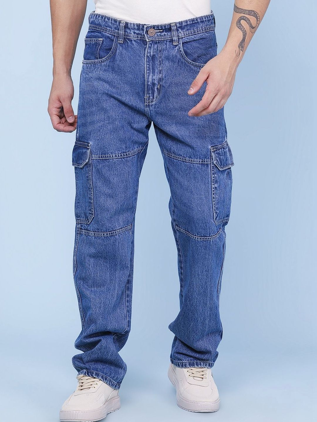 LIMEROAD Men Regular Fit Mid-Rise Low Distress Stretchable Jeans