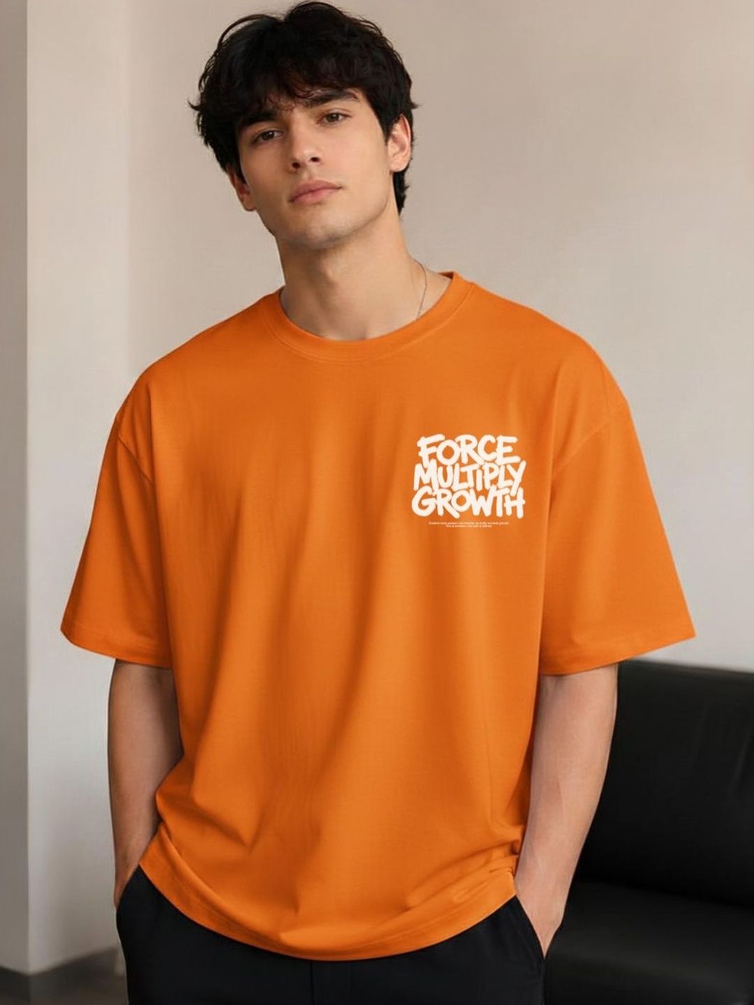 R.Code by The Roadster Life Co. Men Typography Printed Drop-Shoulder Sleeves T-shirt