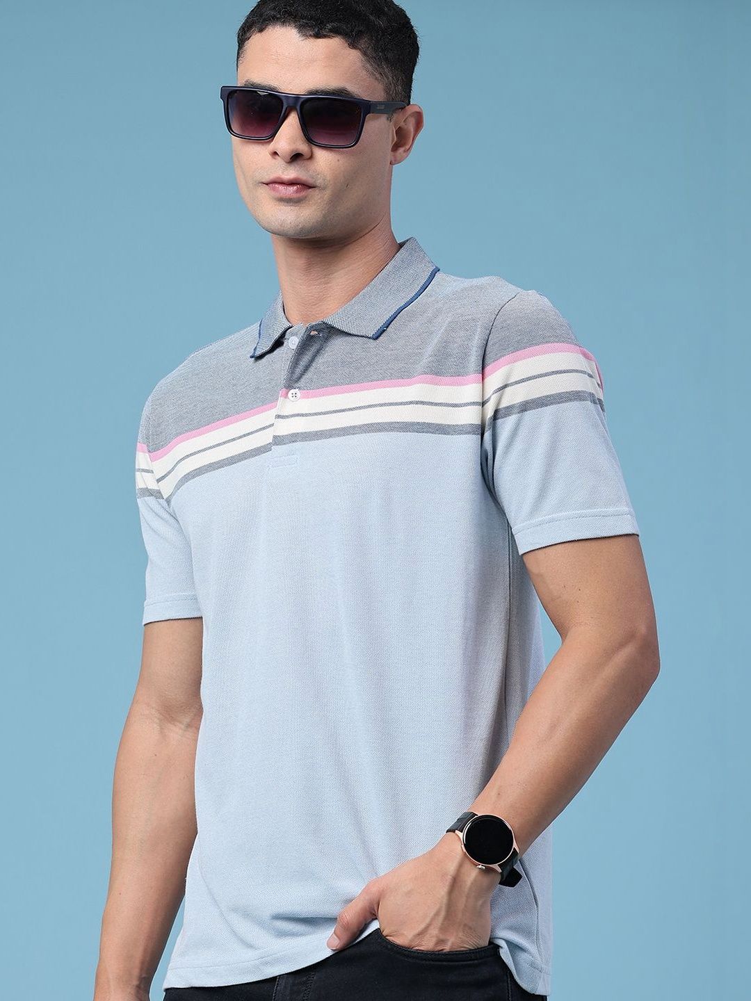 V-Mart Men Striped Polo Collar T-shirt