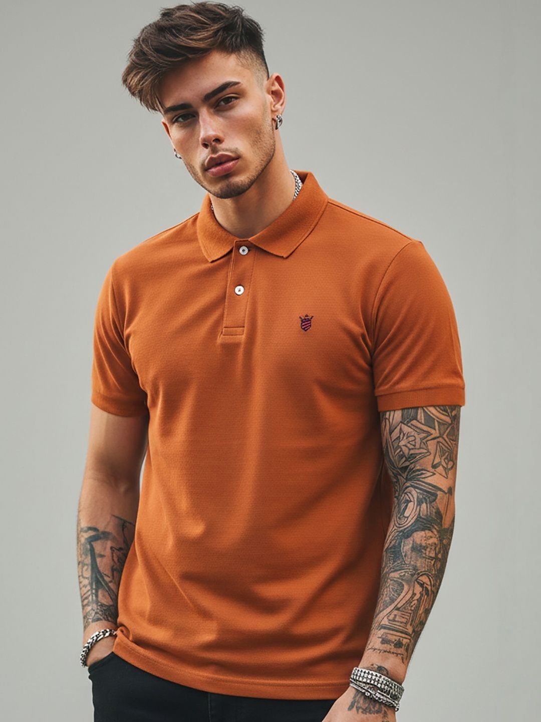 RADYJA RADYJA Men Brand Logo Polo Collar T-shirt