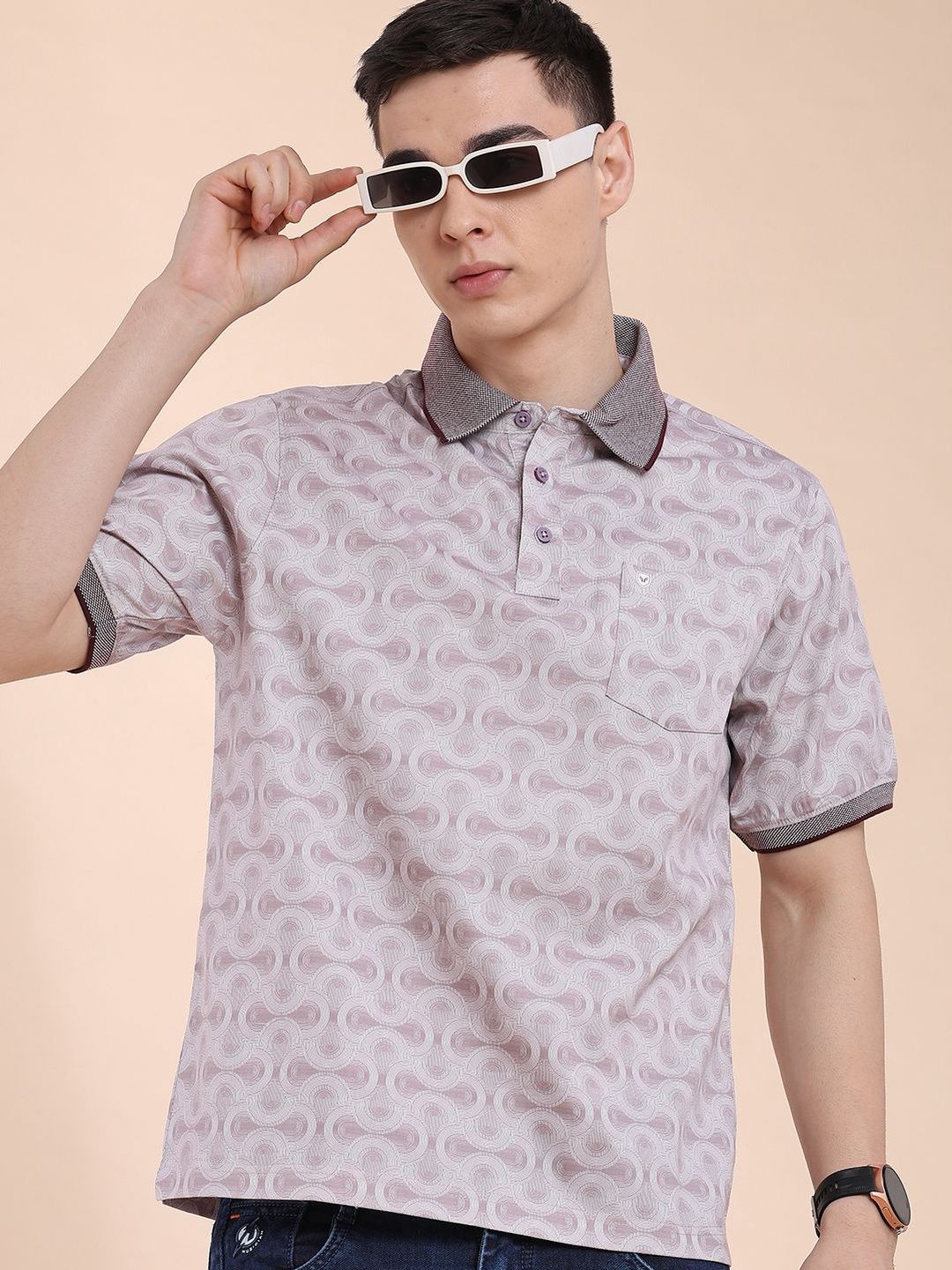 V-Mart Men Printed Polo Collar Pockets T-shirt