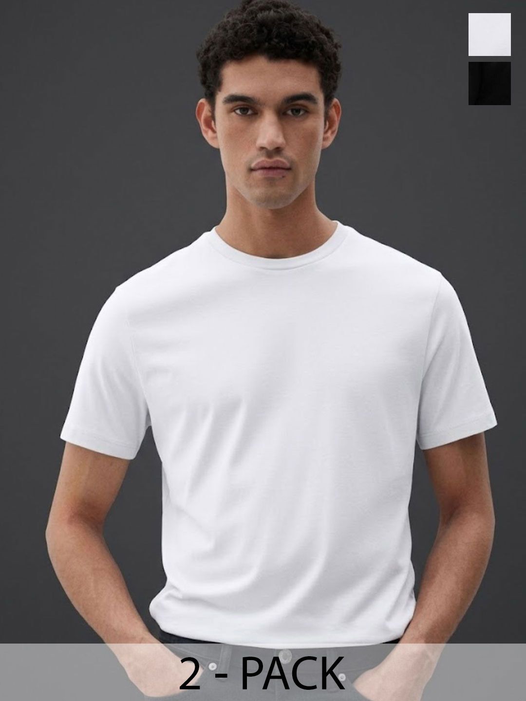 Mast & Harbour Rigo Mens Pack of 2 Black And White Solid Cotton Round Neck Relaxed Fit T-Shirts