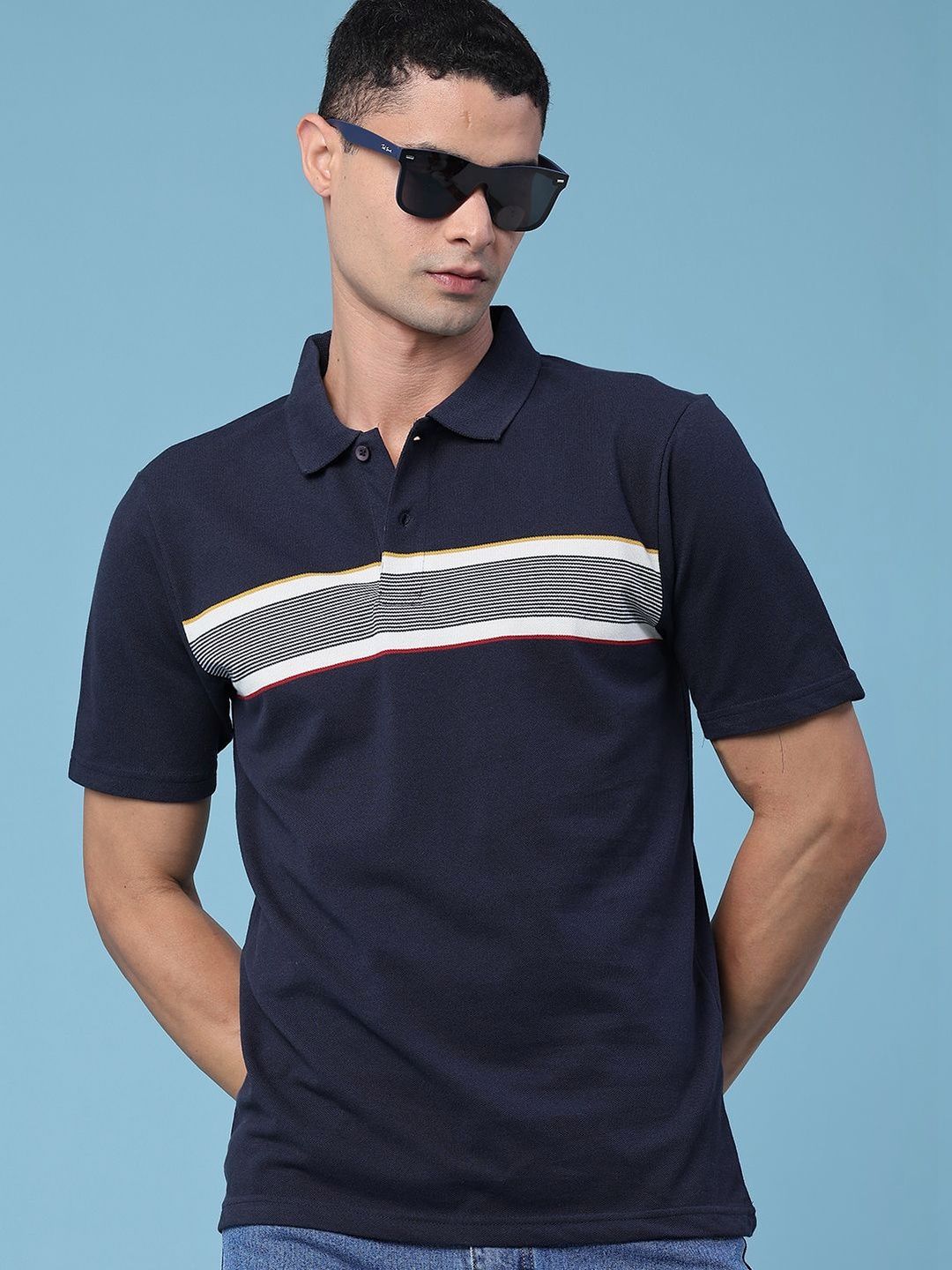 V-Mart Men Striped Polo Collar T-shirt