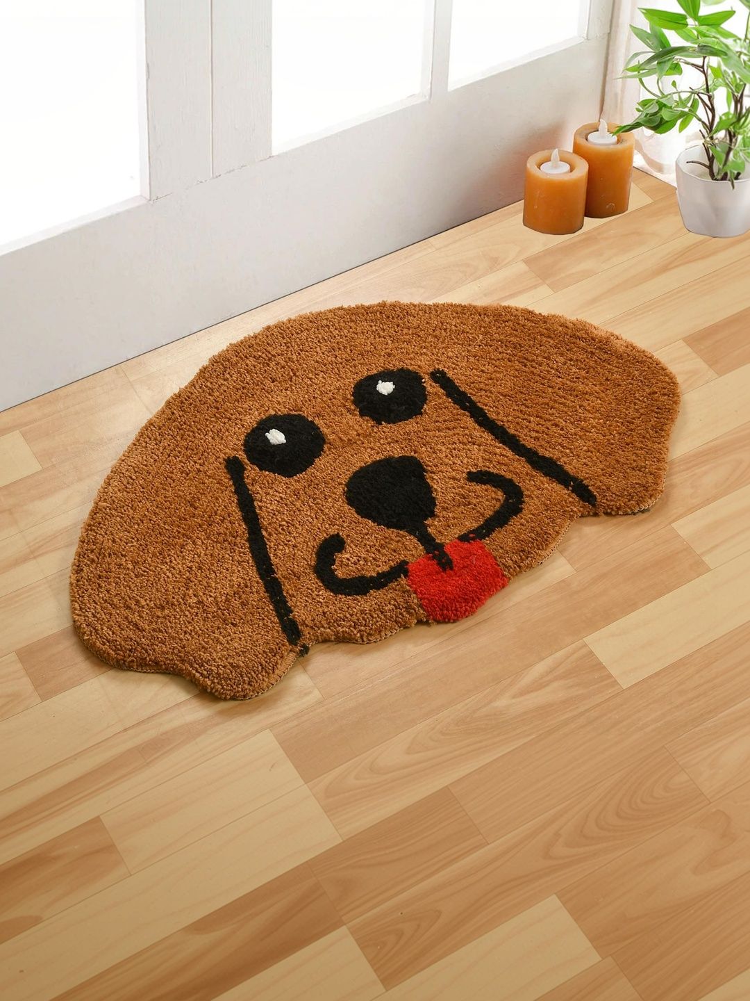 FINE TEX WORLD FINE TEX WORLD Mustard-Yellow & Black Patterned Dog Shaped Anti-Skid Doormat
