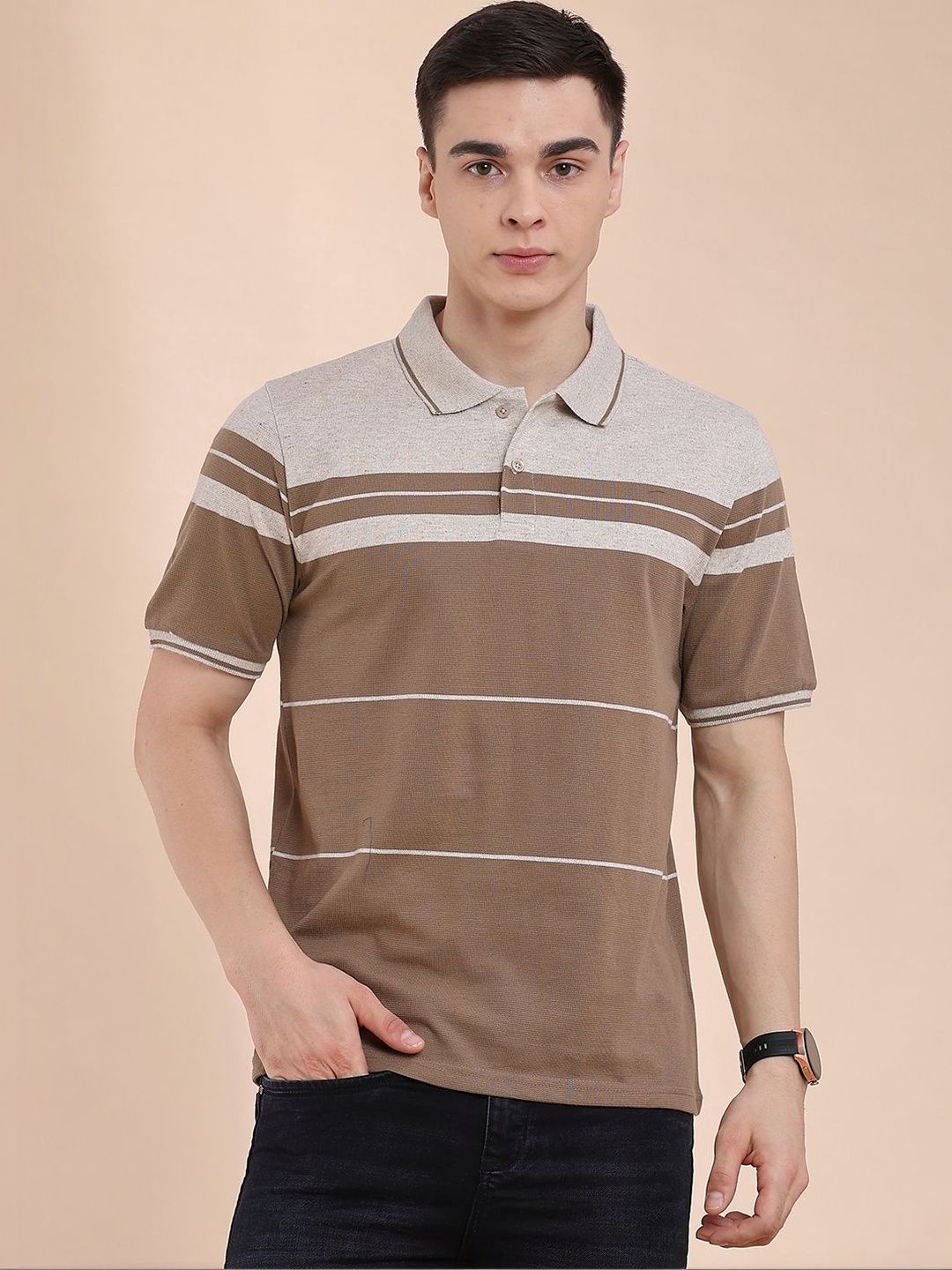 LIMEROAD Men Striped Polo Collar T-shirt