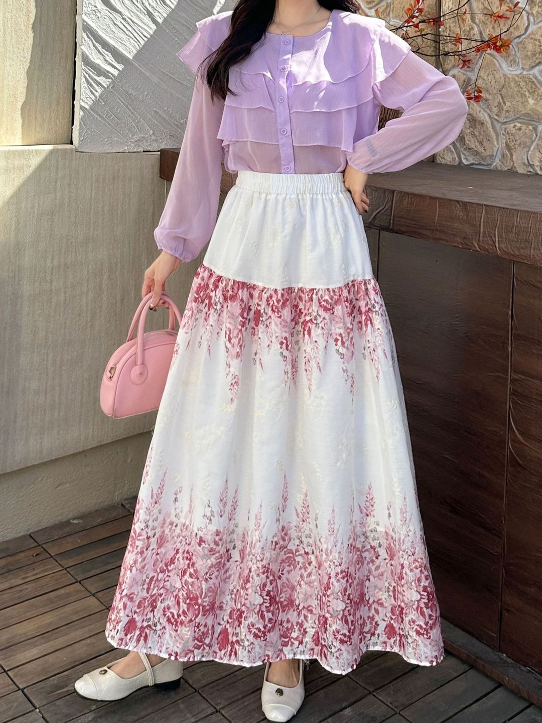 Suo Suo Women Floral Maxi A-Line Skirt