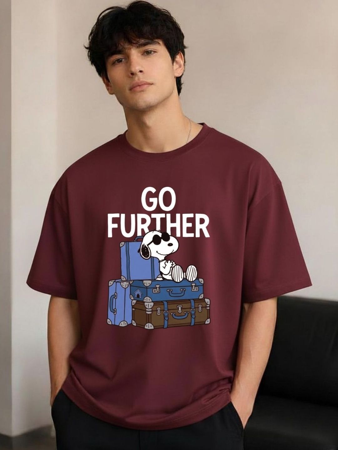R.Code by The Roadster Life Co. Men Printed Drop-Shoulder Sleeves T-shirt