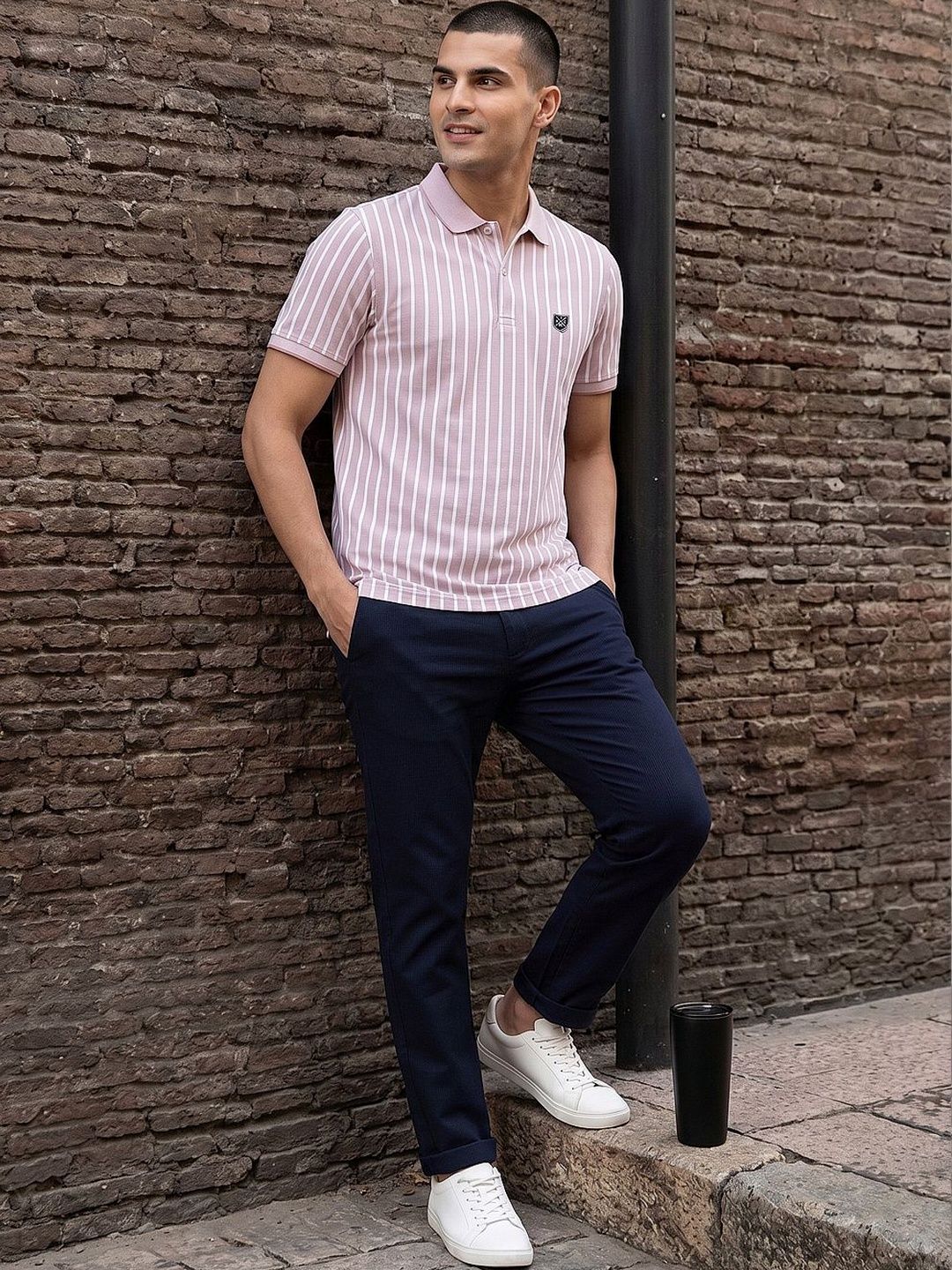 Roadster Men Striped Polo Collar T-shirt