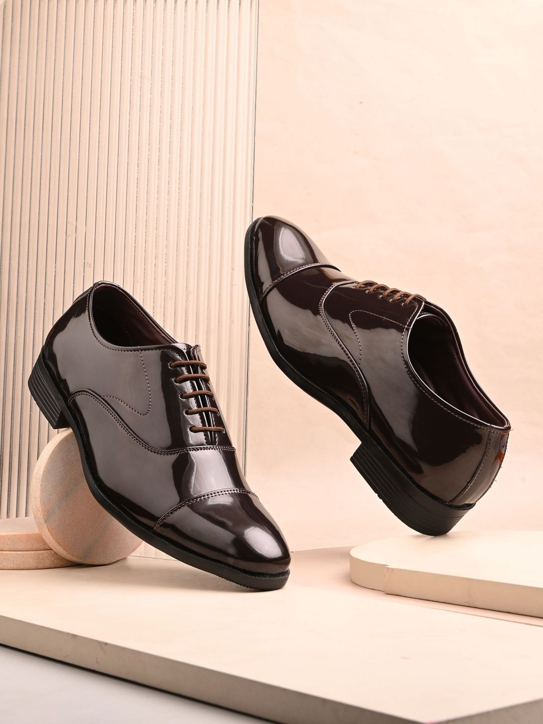 Azzaro Black Men Round Toe Lace-Ups Formal Oxfords
