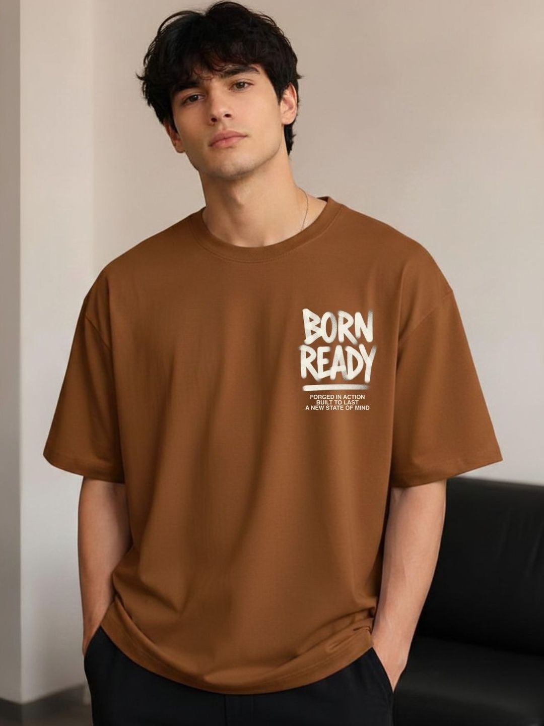 R.Code by The Roadster Life Co. Men Typography Printed Oversized Cotton T-shirt