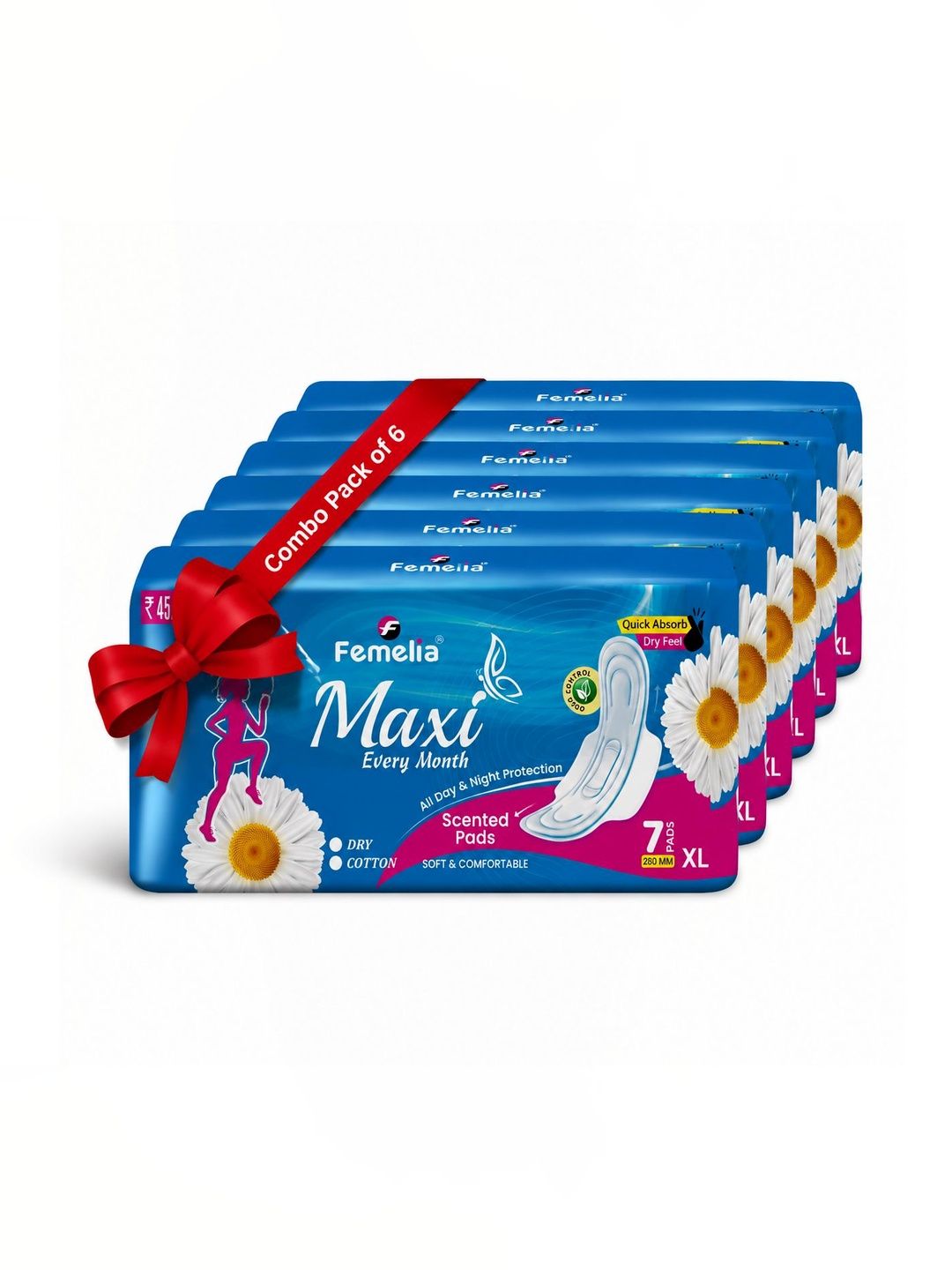 Femelia Femelia Set Of 6 All Day & Night Protection Scented Sanitary Pads - 7 Pcs Each - XL