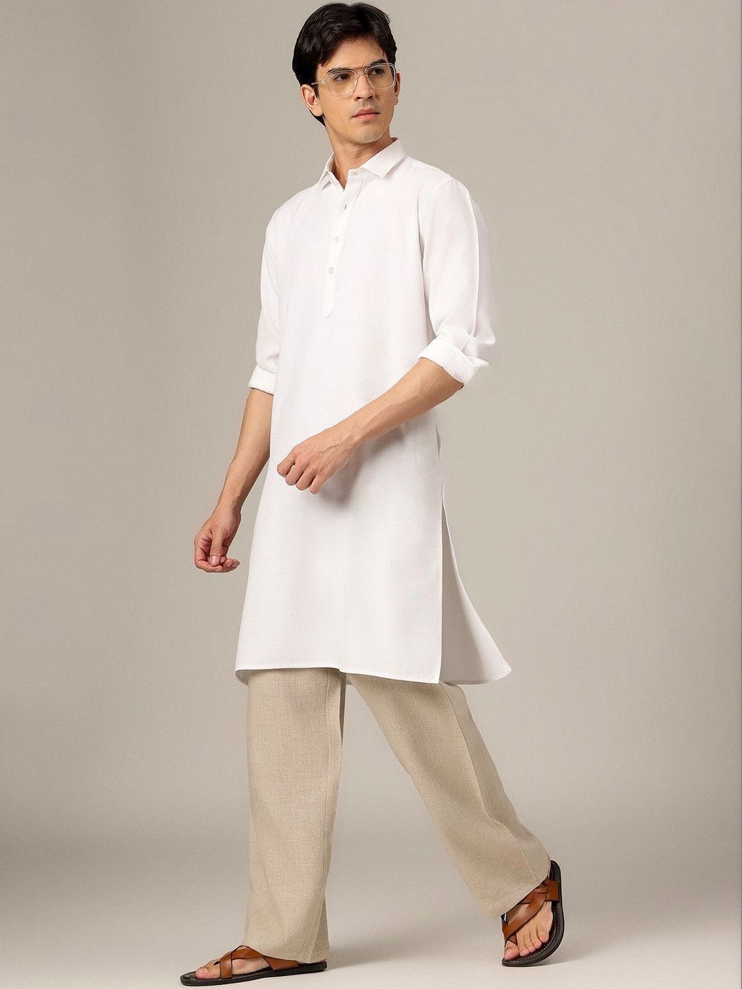 DENNISON Self-Design Spread Collar Kurta