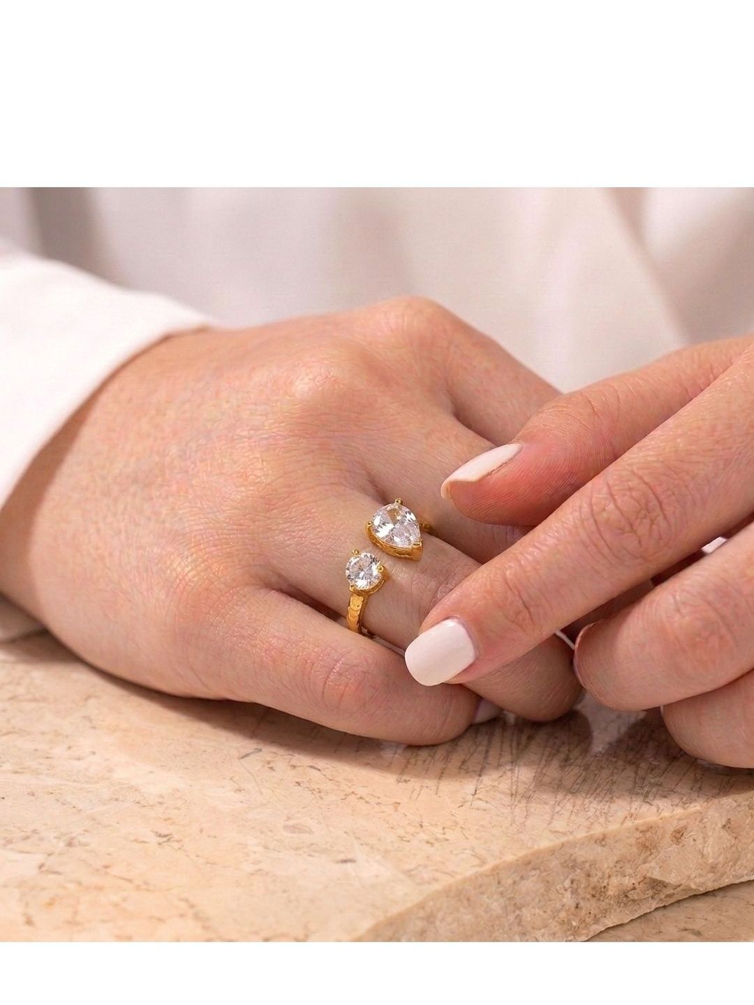 Cut Diamond Toi-et-Moi Ring SALTY Open Pear Cut American Diamond Toi-et-Moi Ring for Women & Girls Finger Ring
