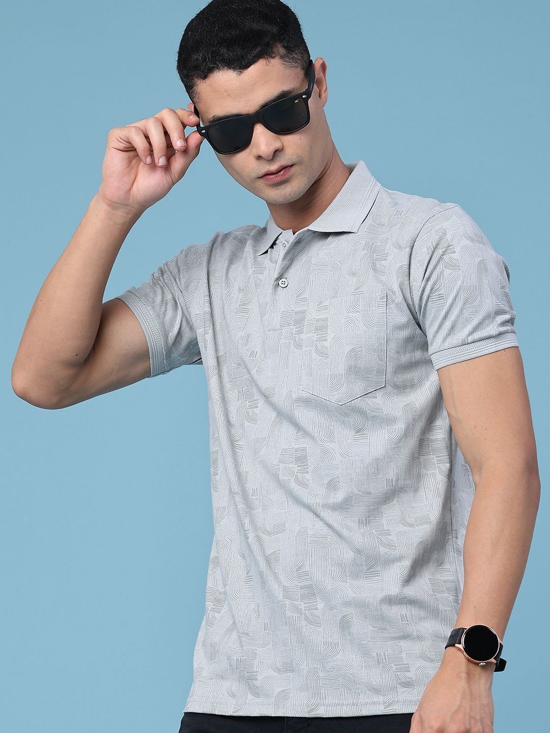 V-Mart Men Printed Polo Collar Pockets T-shirt