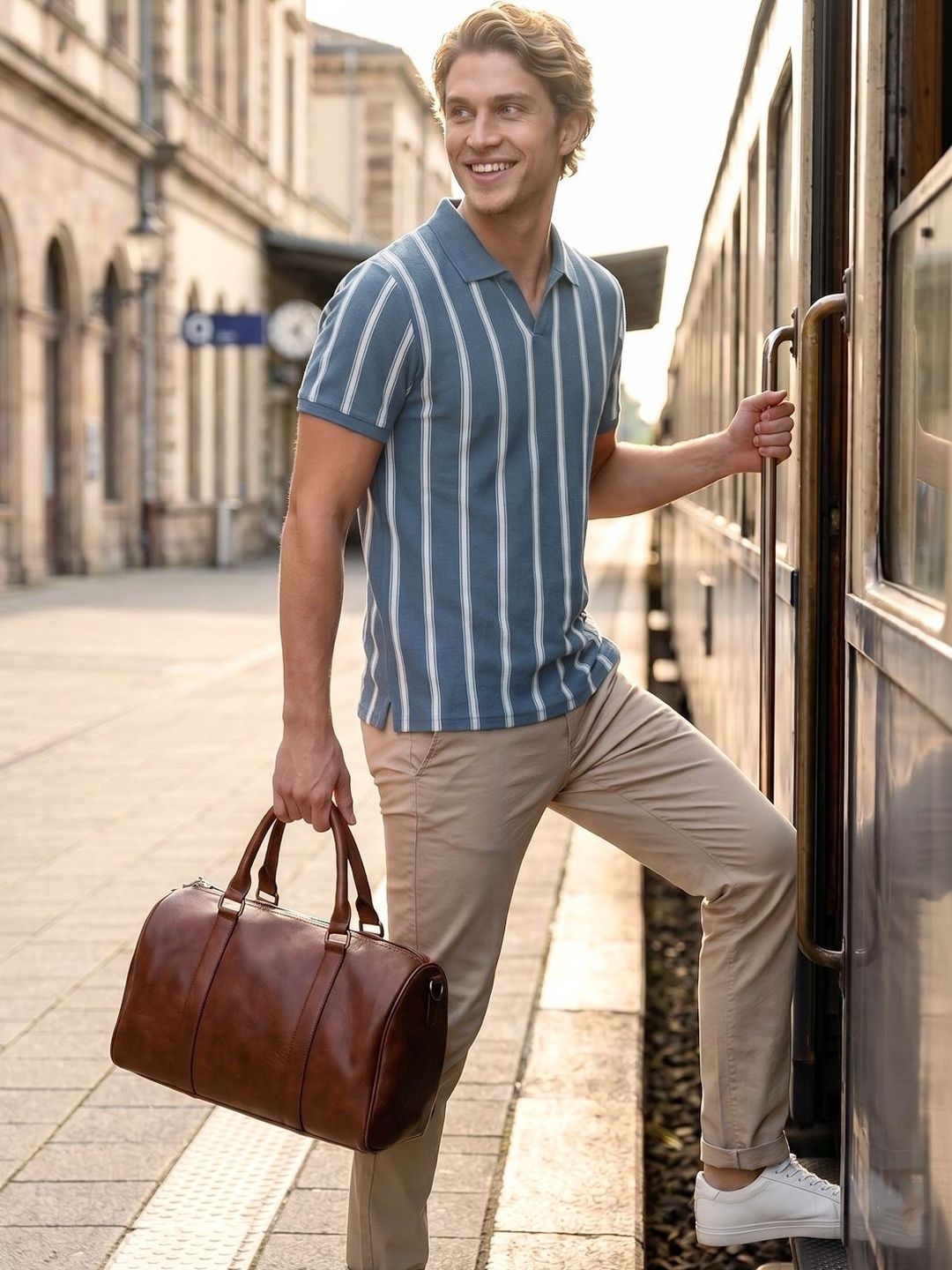 Roadster Men Striped Polo Collar T-shirt