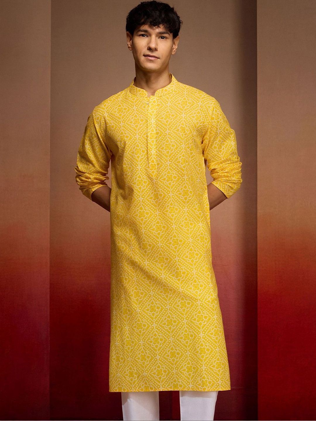 VASTRAMAY Men Bandhani Print Kurta