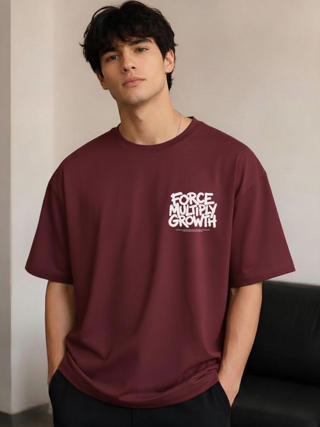 R.Code by The Roadster Life Co. Men Typography Printed Drop-Shoulder Sleeves T-shirt