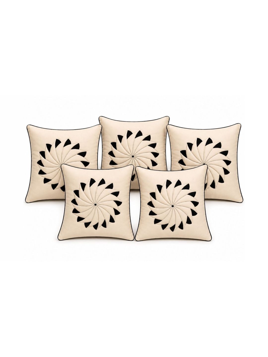 VORNEXA Cream-Coloured Set of 5 Abstract Velvet Square Cushion Covers
