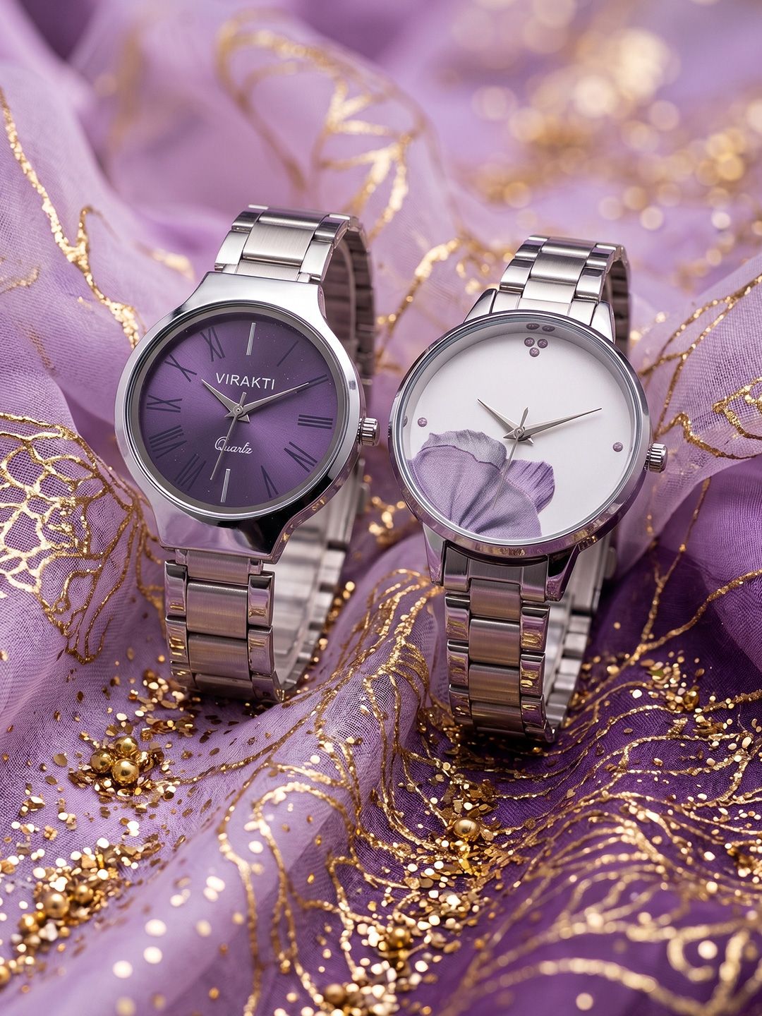 VIRAKTI Women Brass Dial & Bracelet Style Straps Analogue Watch SAT-03-PURPLE-H-33-GREY-COMBO VIR