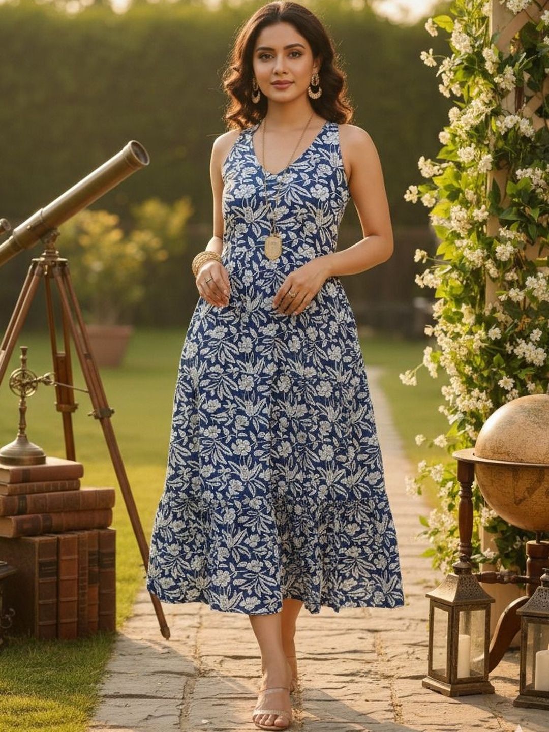 OBLEK Floral Print A-Line Midi Dress