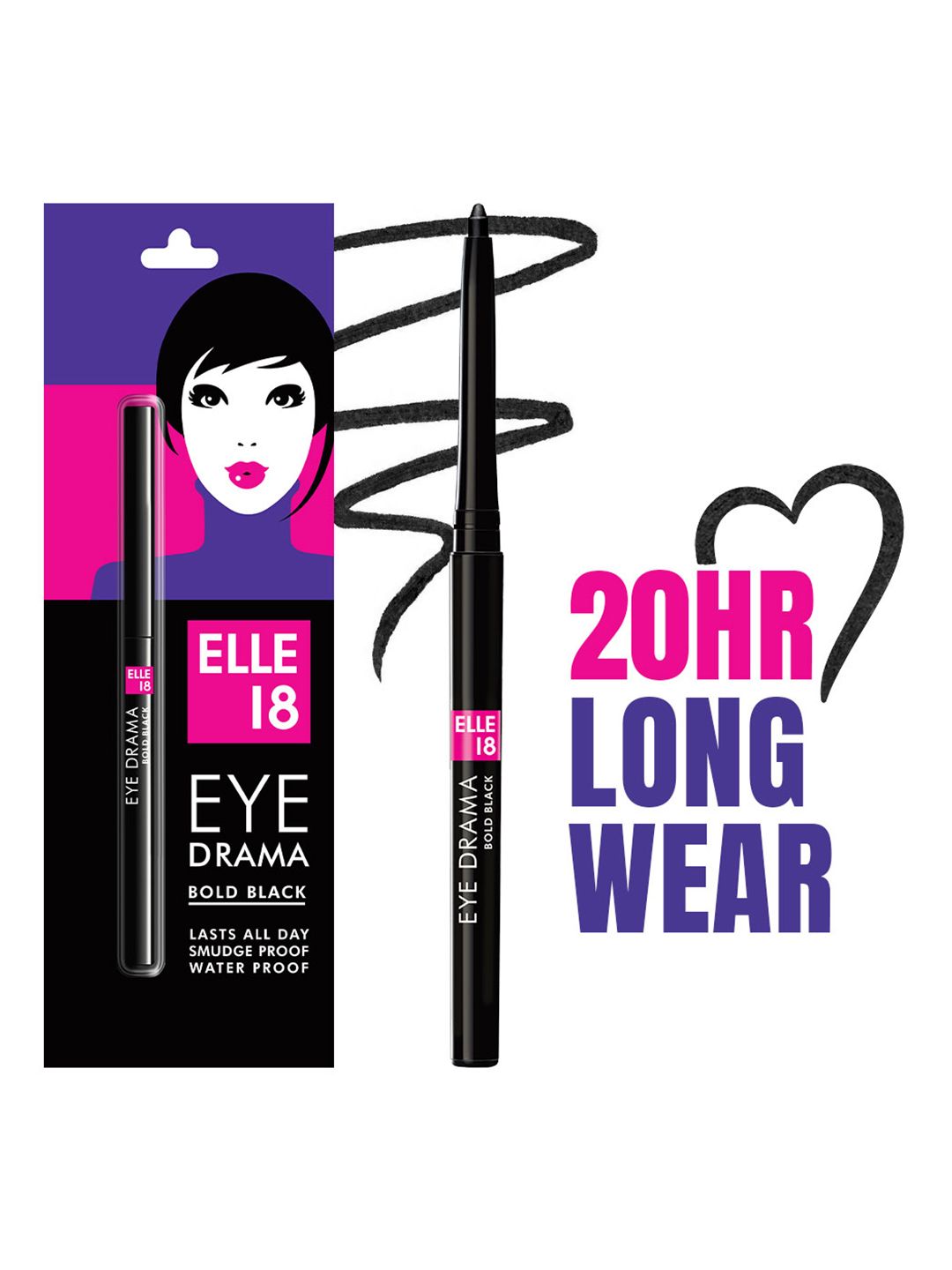 ELLE 18 Eye Drama Smudgeproof Long-Wear Kajal With Deep Pigment 0.35g - Deep Black