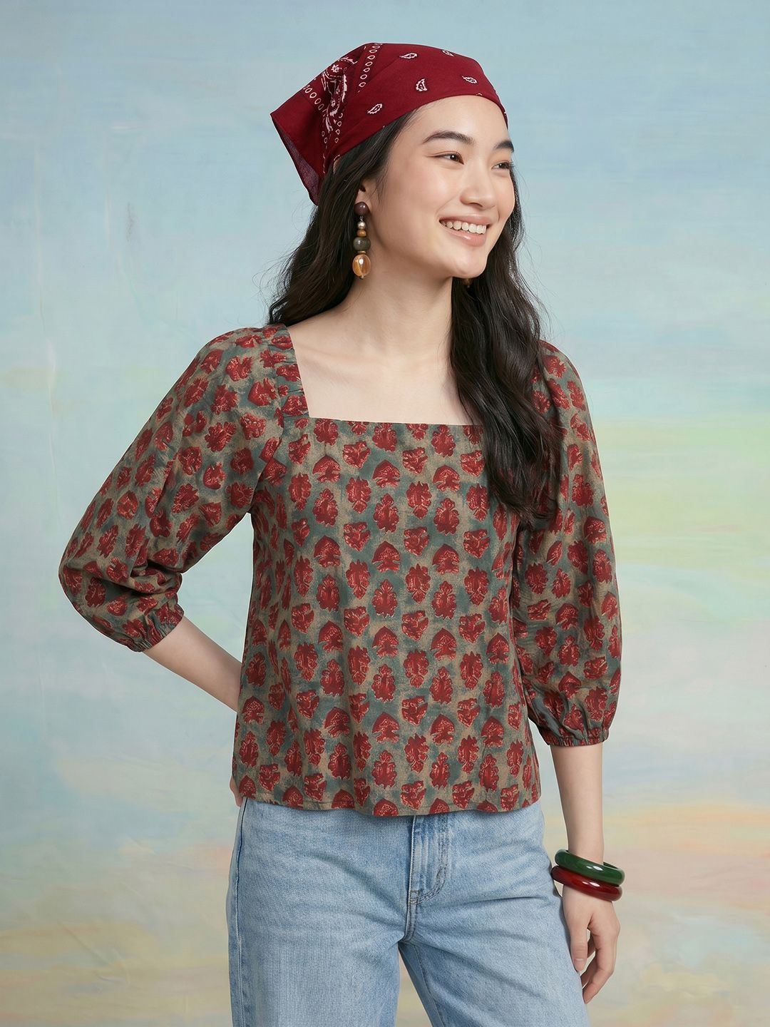 ZACCAI Ethnic Print Top
