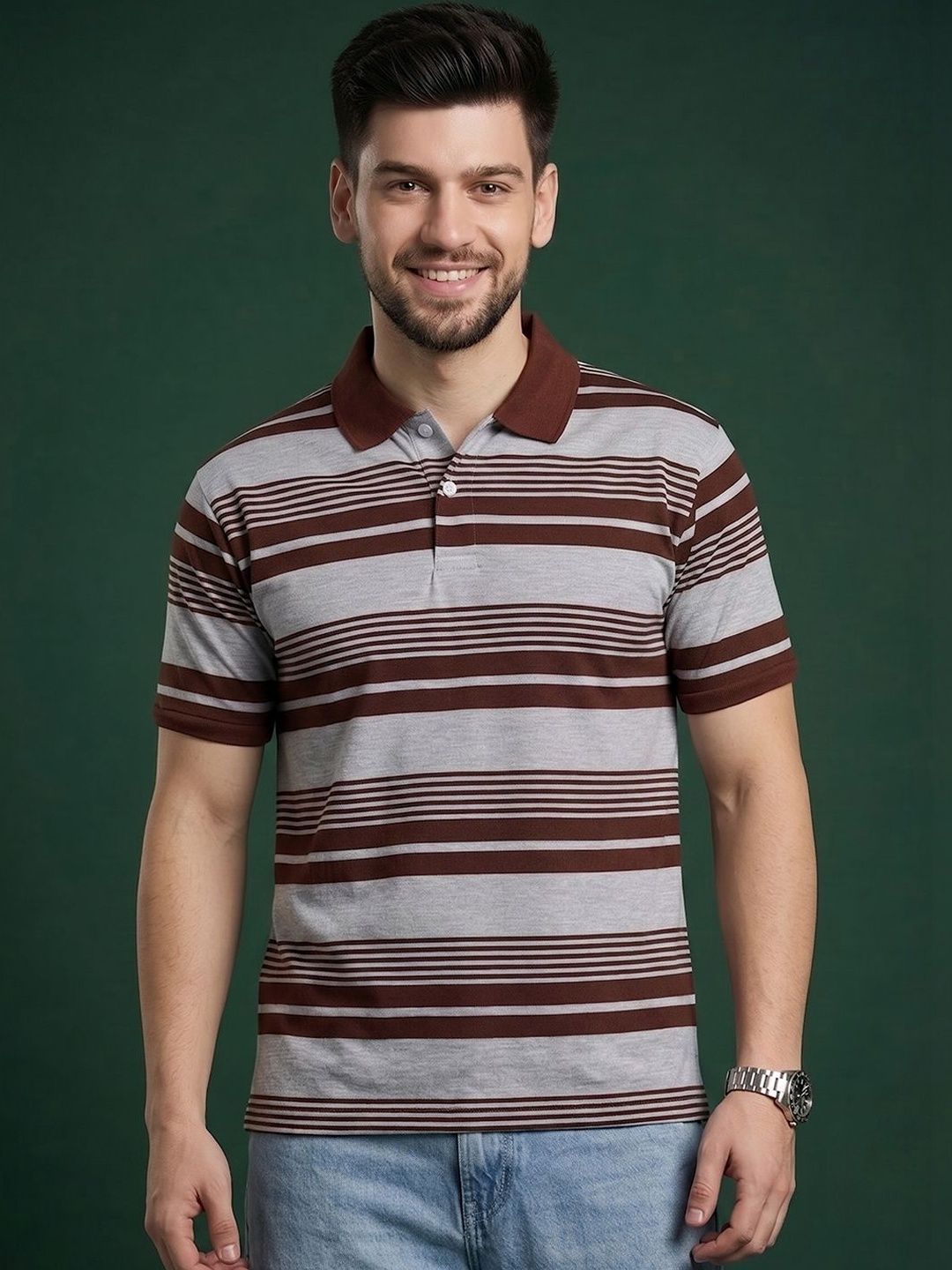 Moda Rapido Men Striped Polo Collar T-shirt