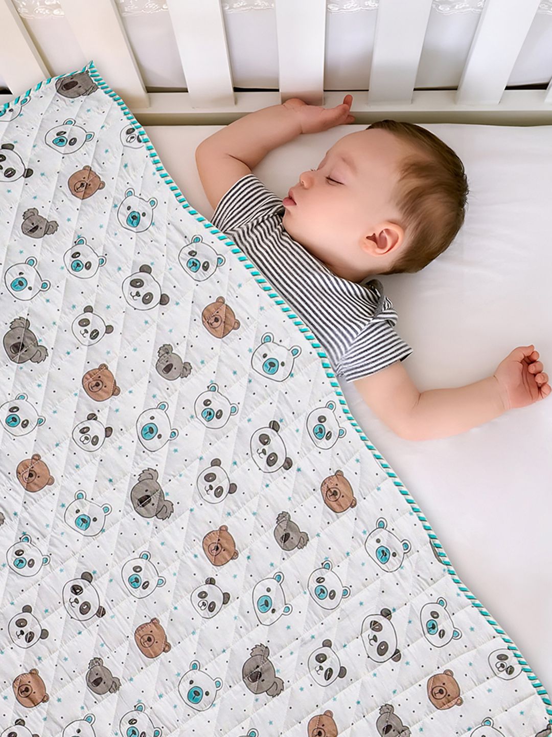 HOMEMONDE HOMEMONDE Kids White & Blue Cartoon Characters Cotton Triple Layer Reversible Blanket
