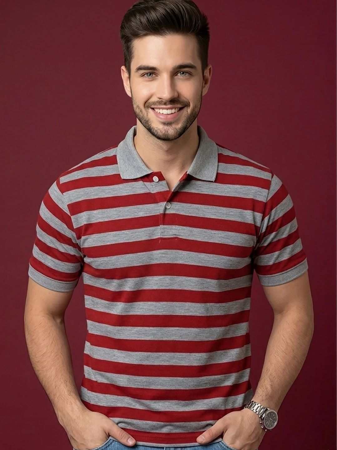 Moda Rapido Men Striped Polo Collar T-shirt