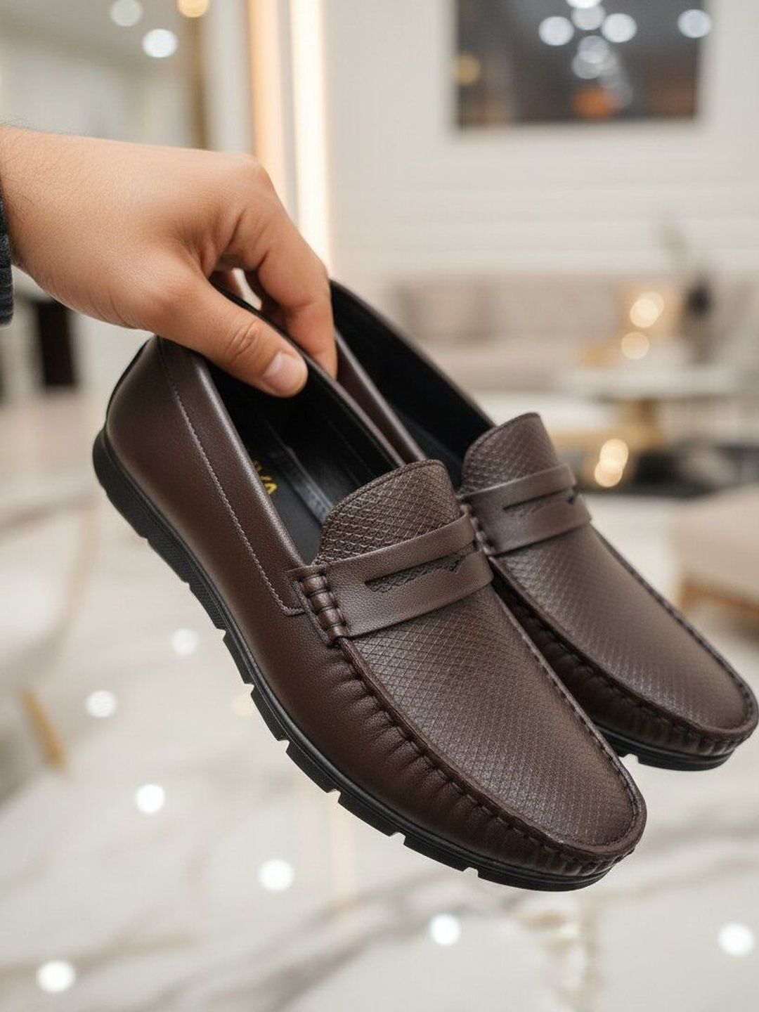 Zuliva Men Textured Round Toe Slip-On Loafers