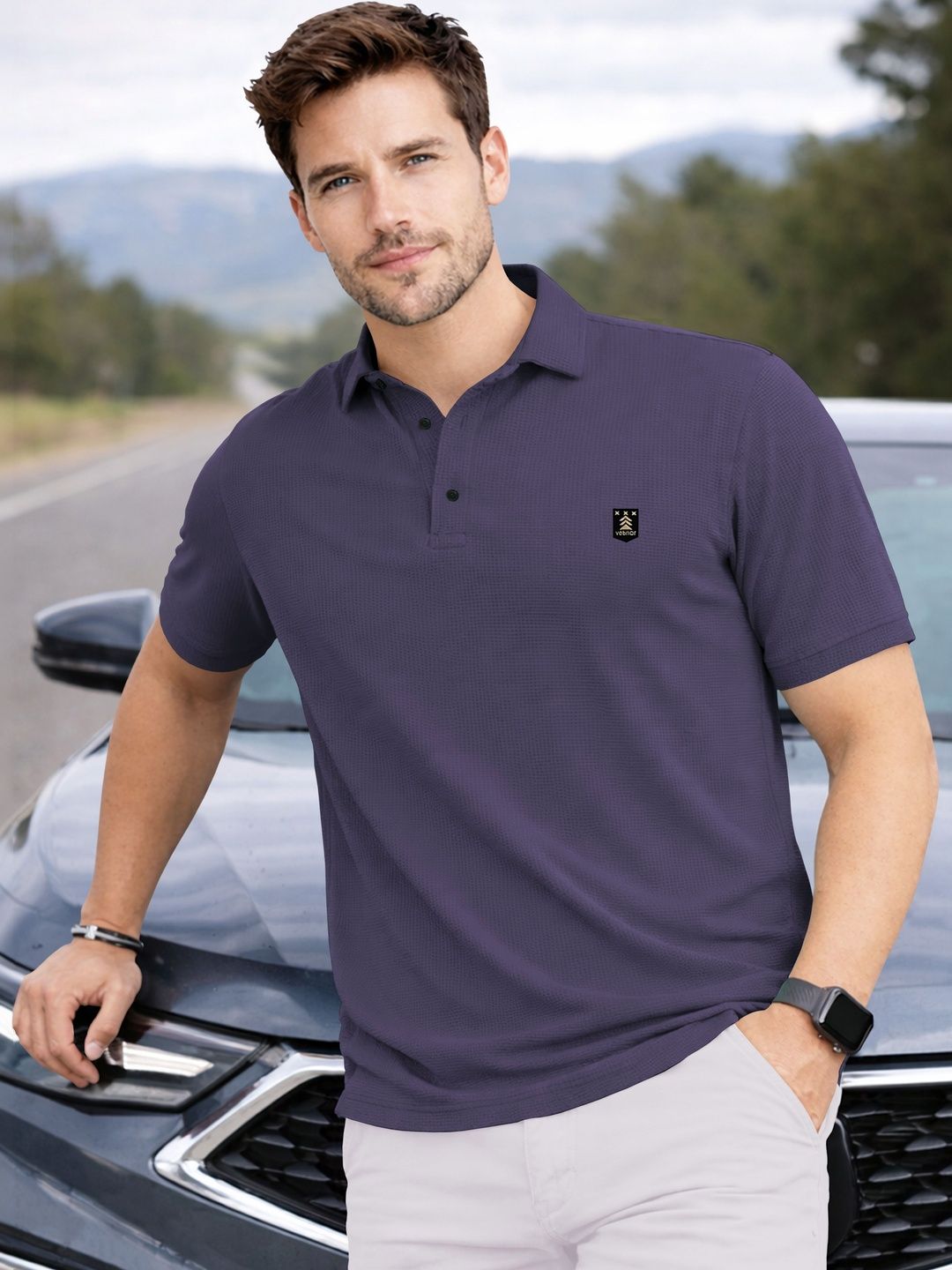 VeBNoR Men Brand Logo Polo Collar T-shirt