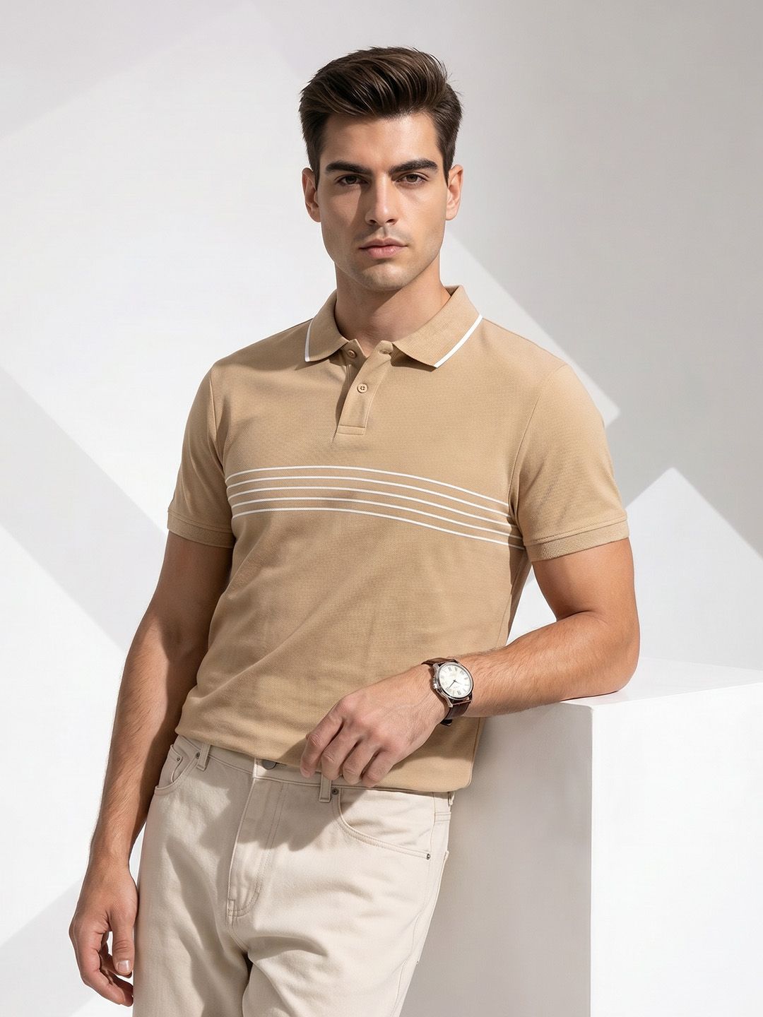 encore by INVICTUS Striped Polo Collar T-shirt