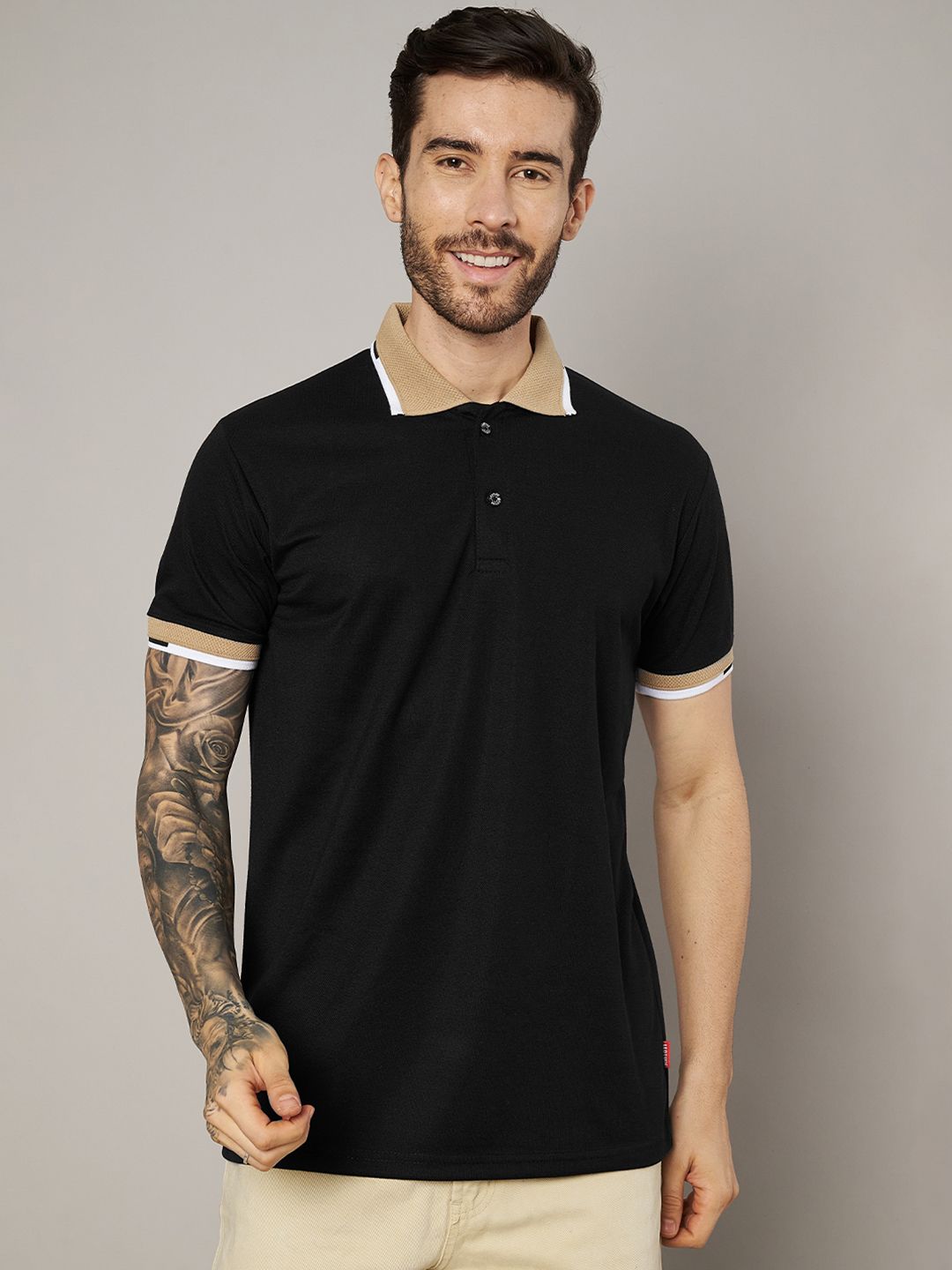 Leotude Solid Polo Collar Cotton T-shirt