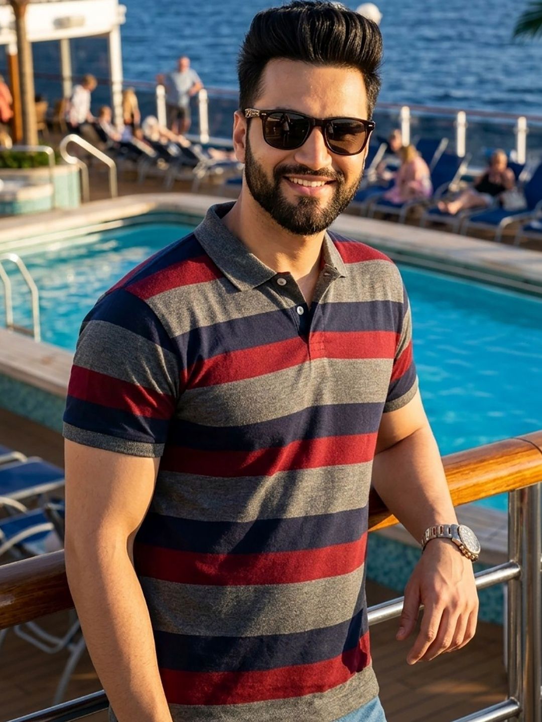 Moda Rapido Men Striped Polo Collar T-shirt