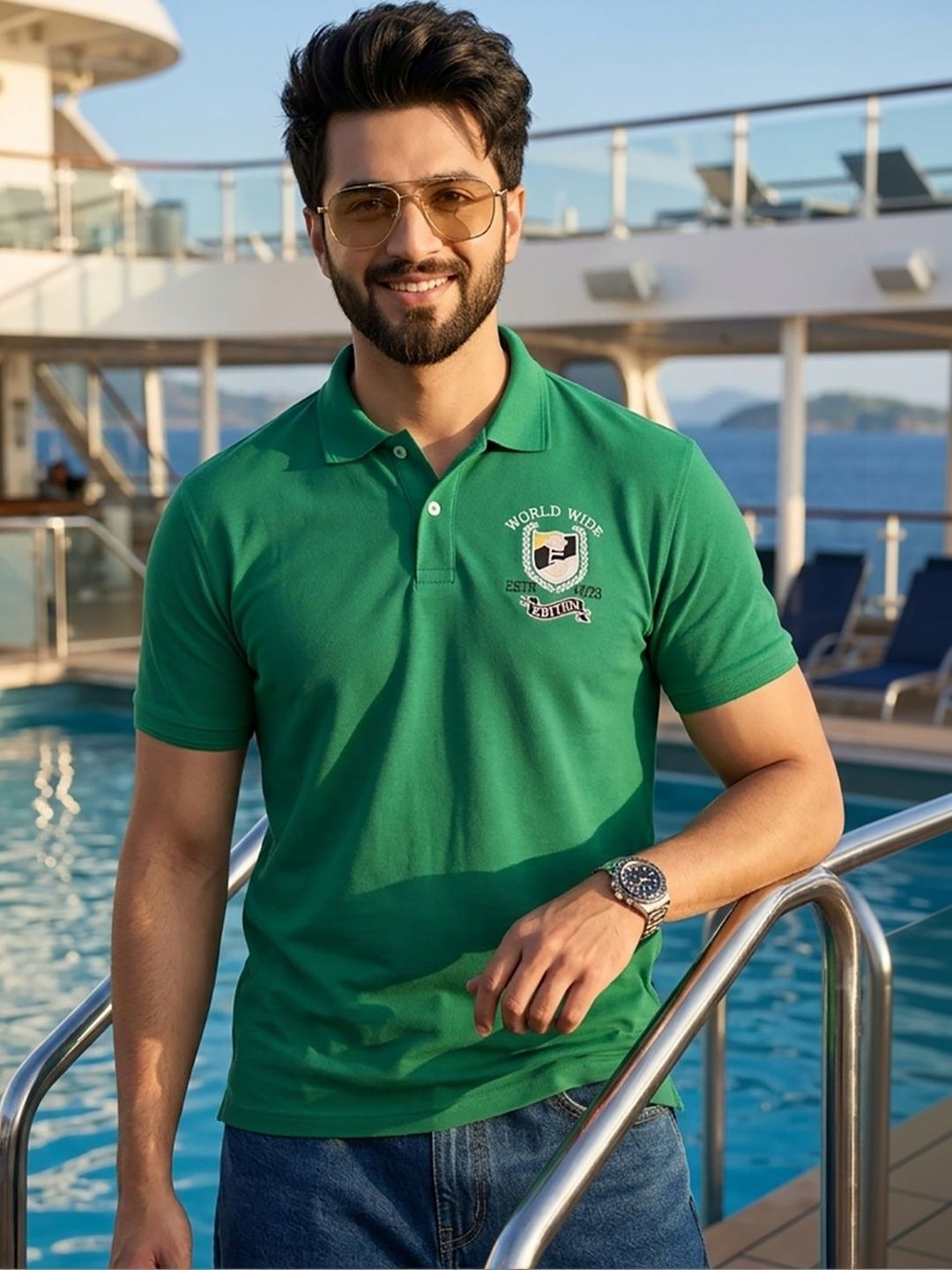 Moda Rapido Men Brand Logo Printed Polo Collar T-shirt