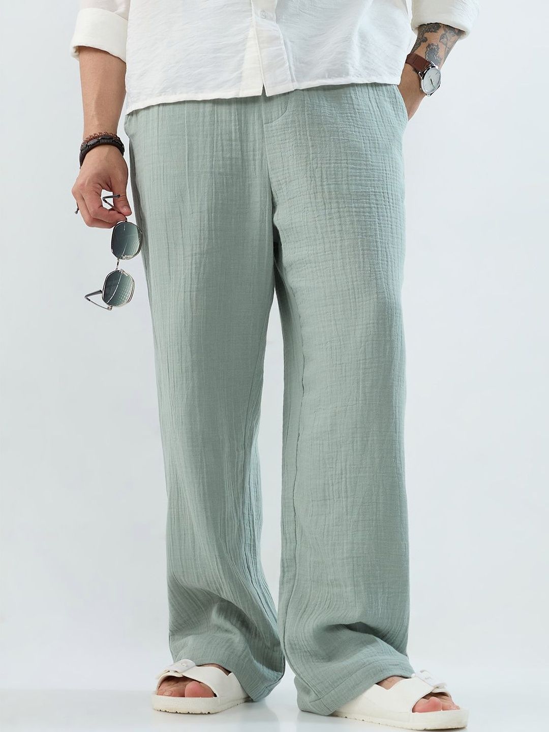 VASTRADO Men Striped Straight Fit Trousers