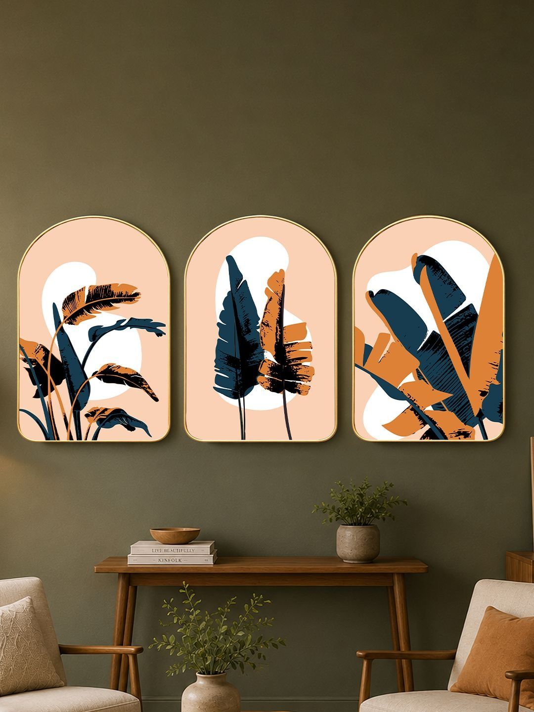 Buy Art Street Red Moon On Leaf MDF 3 Piece Wall Rectangle