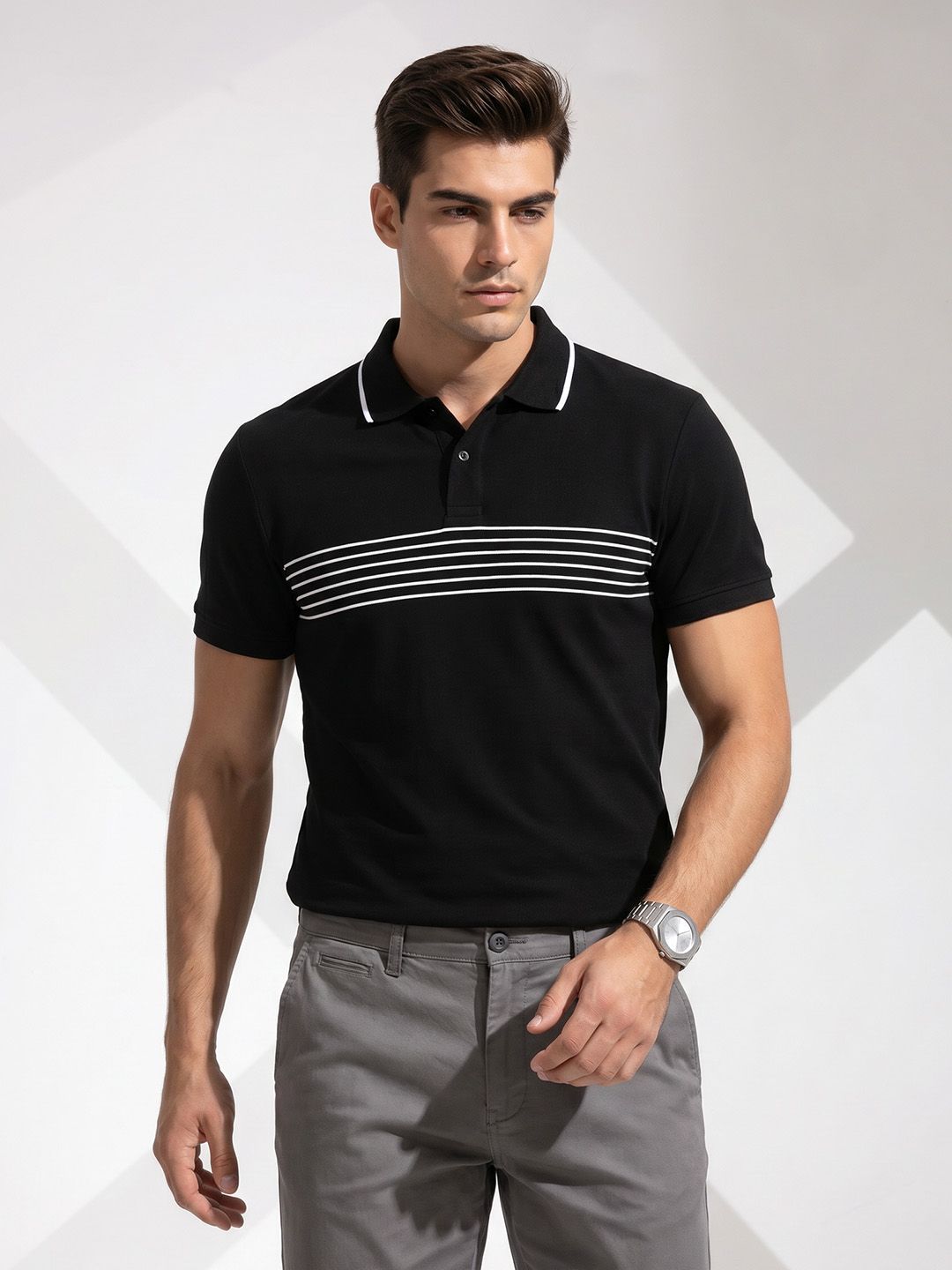encore by INVICTUS Striped Polo Collar T-shirt
