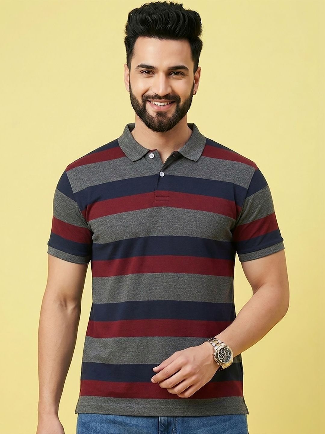Moda Rapido Men Striped Polo Collar T-shirt