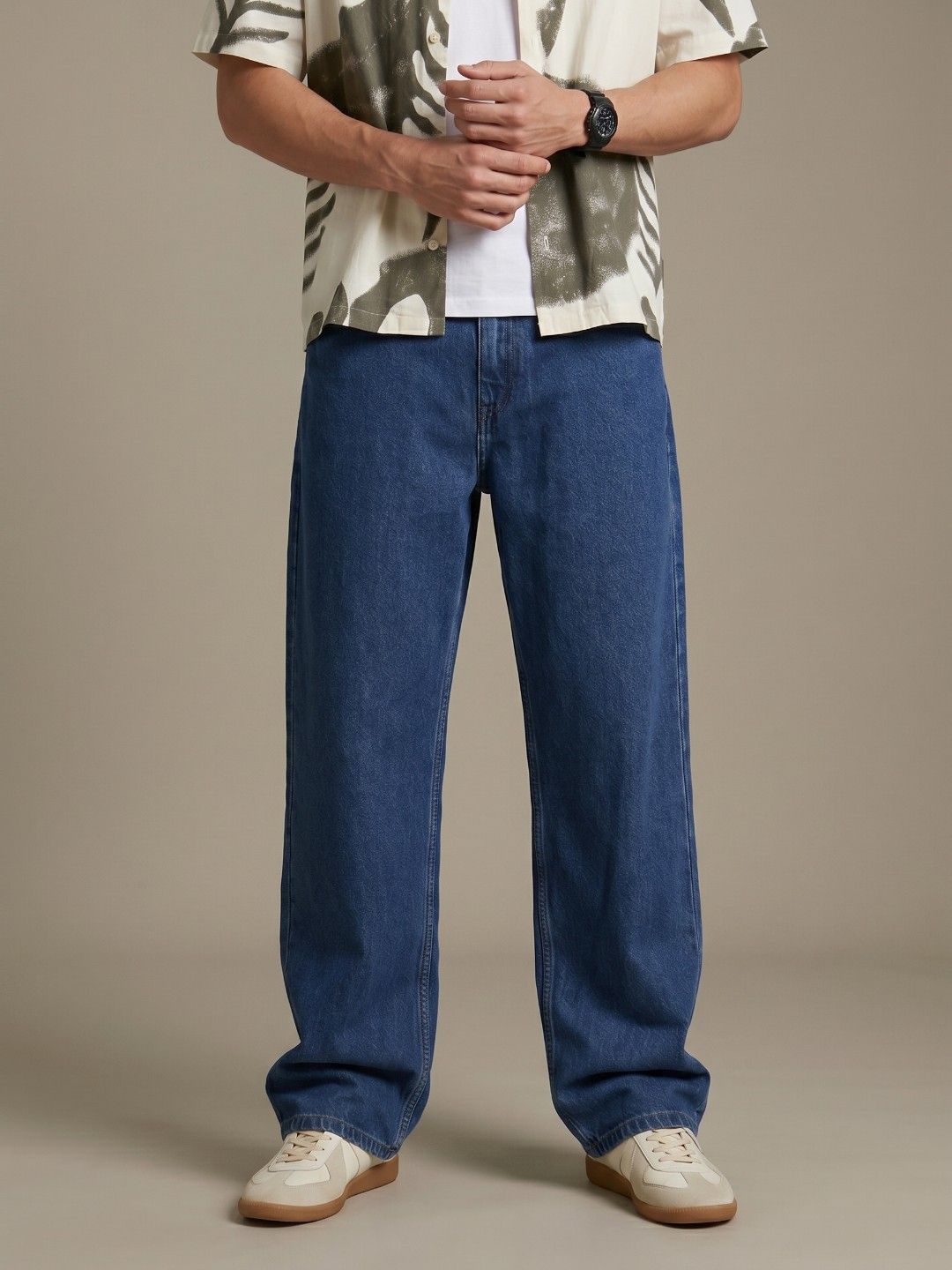 glitchez Men Barrel Fit Pure Cotton Jeans