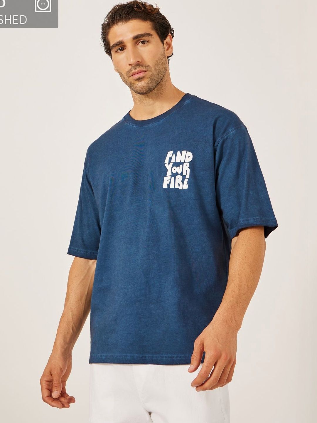 Styli Men Oversized Chest-Printed Washed T-Shirt