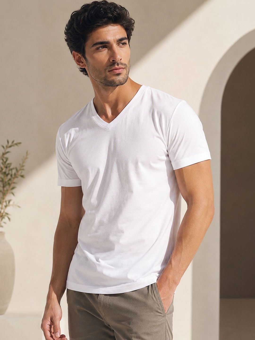 FBAR Men Solid Cotton V Neck T Shirt
