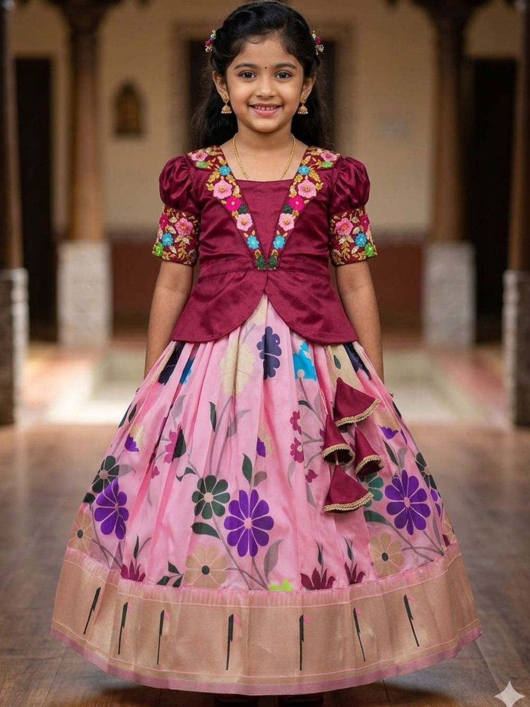 KALINI Girls Embroidered Ready to Wear Lehenga &