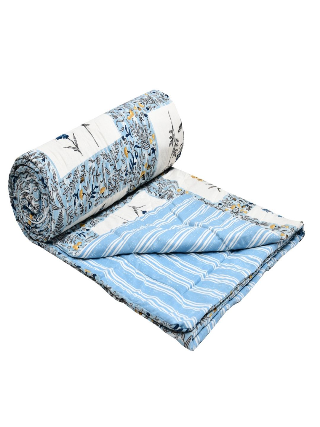 INDRA'S INDRA'S White & Blue Floral Printed AC Room Cotton 110 GSM Single Bed Dohar